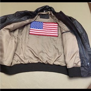 Mens’s Leather  Jacket W/USA Flag Color Brown Size-M